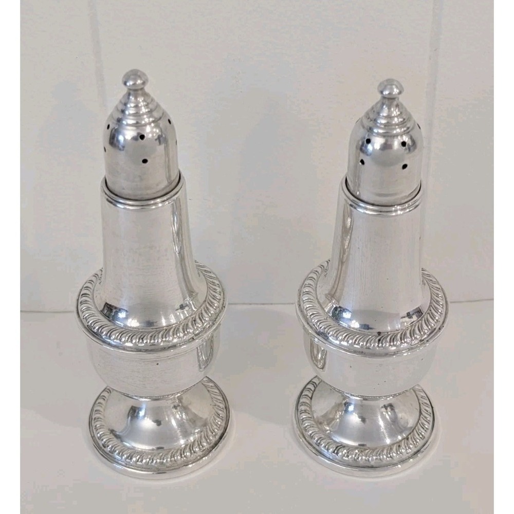 Empire Sterling Silver Vintage 242 Salt And Pepper Shaker Set Glass Lined